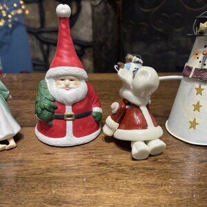 4 Bell Shaped Christmas Ornaments Dangling Legs‎ Santa, Cow,Angel, Snowman READ